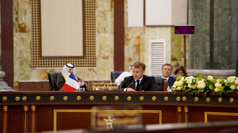 French President, Emmanuel Macron, during his speech in Baghdad’s Conference for Cooperation and Partnership. (Photo: Prime Minister's Media Office)